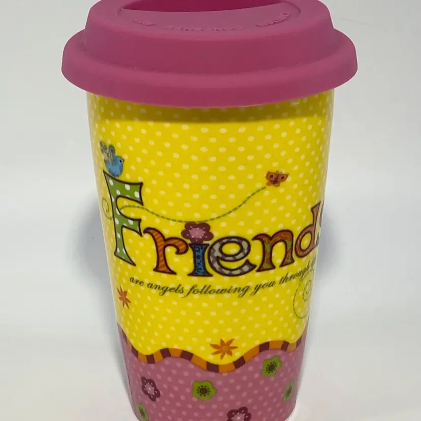 Cypress "Friends Are Angels " Ceramic Coffee Travel Mug Tumbler 12 fl oz