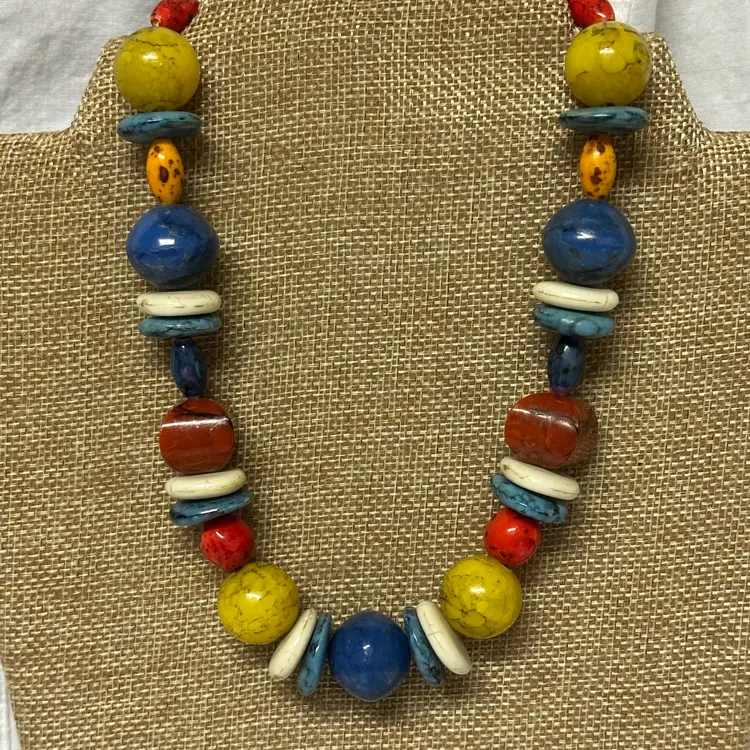 Vintage Handmade Primary Colored Chunky Beaded Necklace