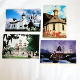 Set of Four Vintage Postcards Featuring Churches