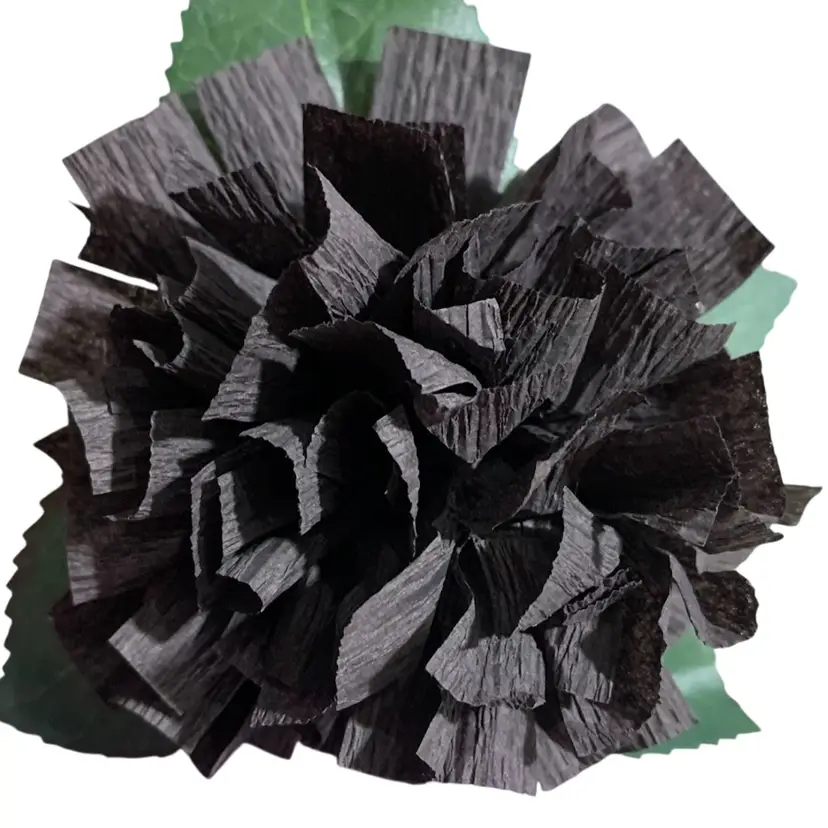 Vibrant Crepe Paper Flowers Made By Me Black  Color Marigold Carnation Blossom 3.5-4” Diameter Blossom And 5.5-6” Tall Overall