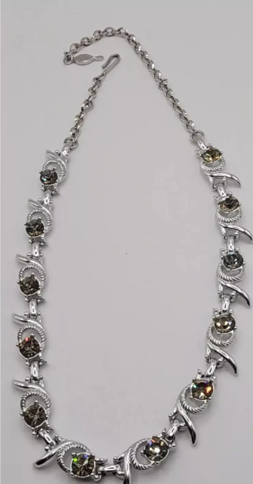 Vintage Sarah Coventry Silver Tone Gray Rhinestone Necklace