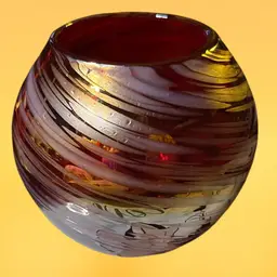25. Handblown red striped vase or decorative bowl.