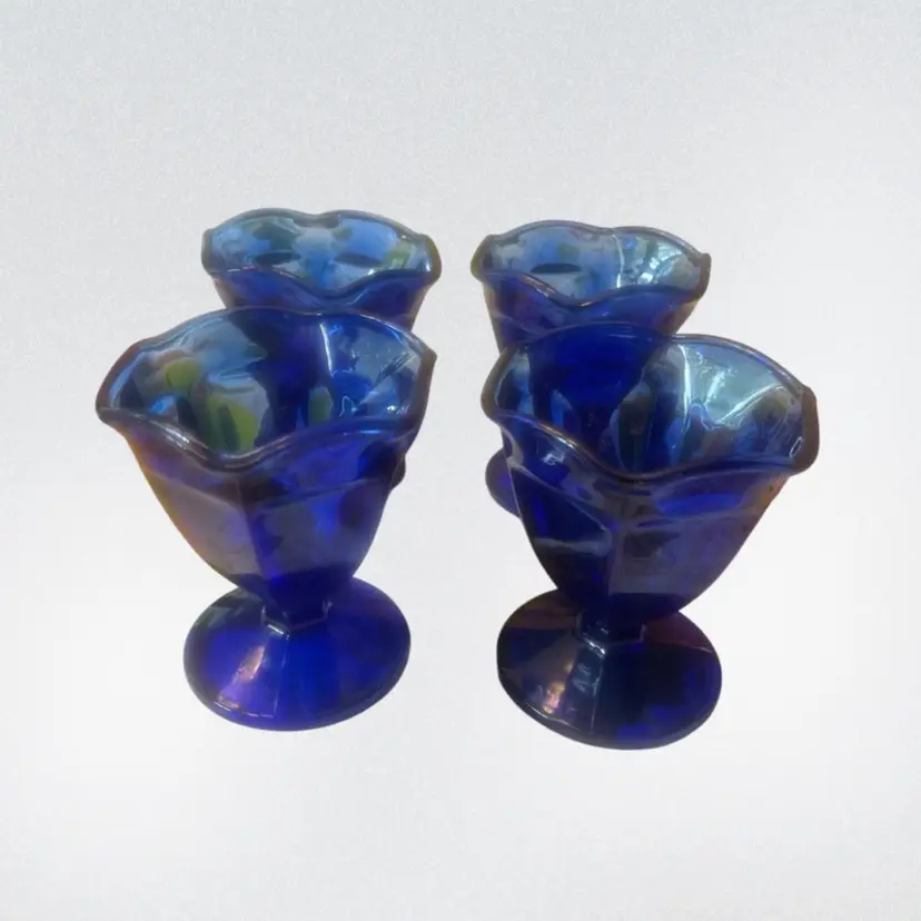 VTG Anchor Hocking Cobalt Blue Tulip 
Ice Cream Sundae Dish (4)