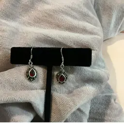 Beautiful Dainty Sterling Garnet Dangle Pierce Earrings.