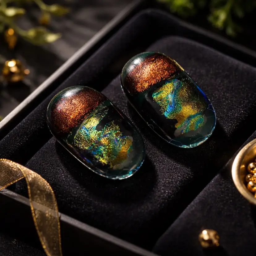 Pair of Dichroic Fused Glass Earrings, 1"