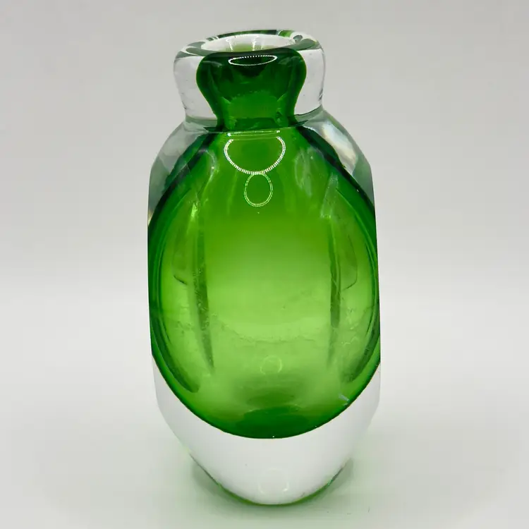 Vintage Blown Art Glass Perfume Bottle Vase, Emerald Green Clear, Unbranded