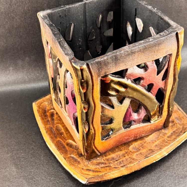 Handmade Studio Art Pottery Raku Candle House W/ Under Plate