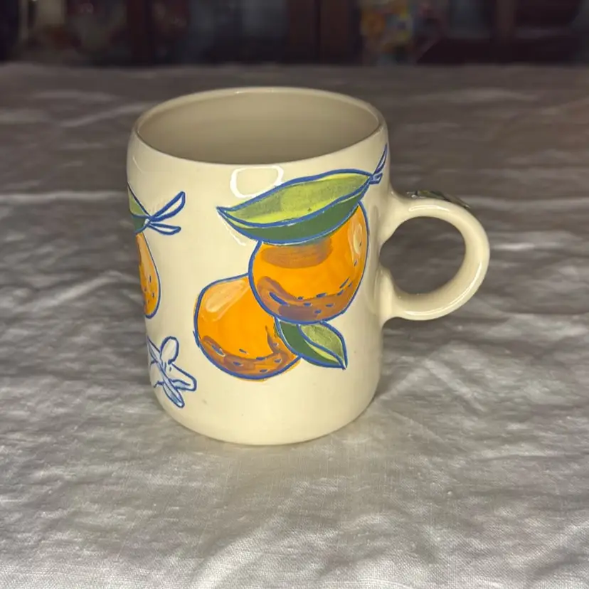Signed Natalie Santoro Art Orange Ceramic Mug