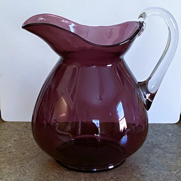 Vintage Cambridge Doulton Pitcher, Aurora Amethyst Glass, 76 Oz., Applied Handle