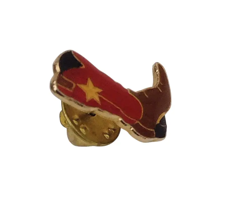 Vintage Gold Tone Enamel Western Cowboy Boot Pin