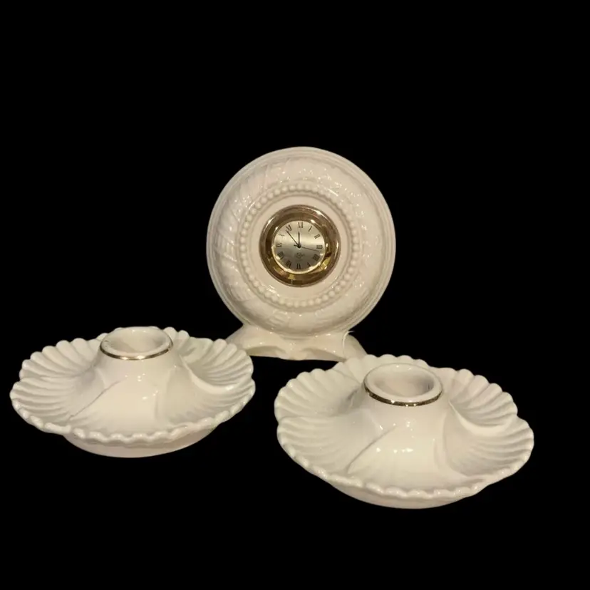 3pc Lenox Set Clock And Candle Holders