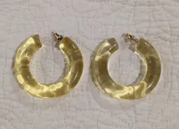 Vintage 1970's Large Pale Yellow Lucite Pierced Earrings