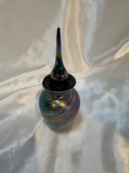 Iridescent Silvestri  Art Glass Painted Perfume Bottle