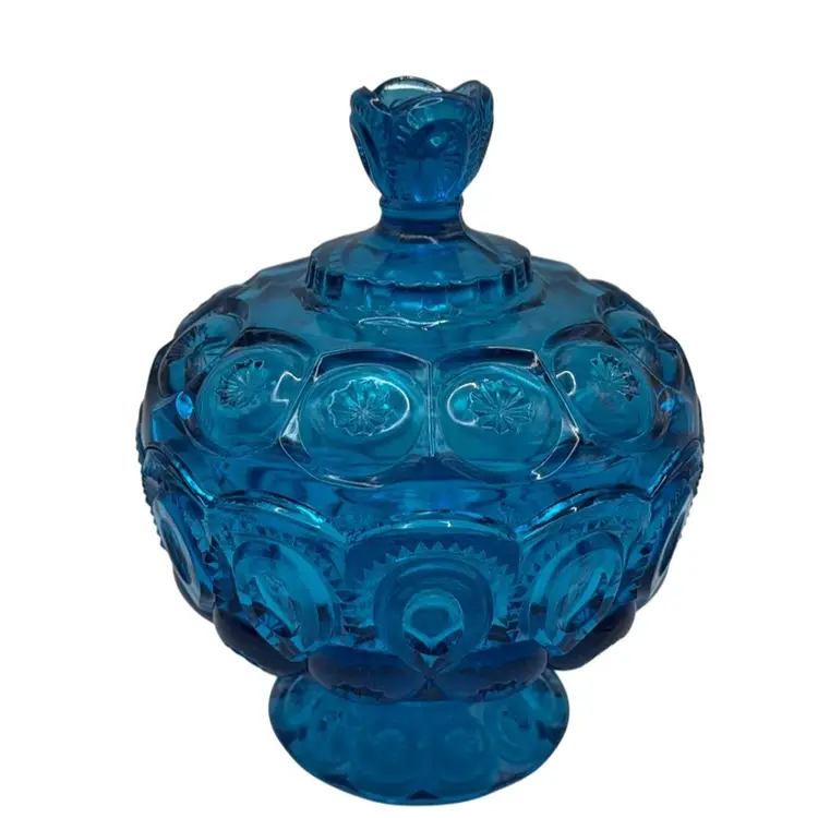 LE Smith Moon And Stars Compote Candy Dish With Lid, 8” Tall x 6-1/2” Wide
