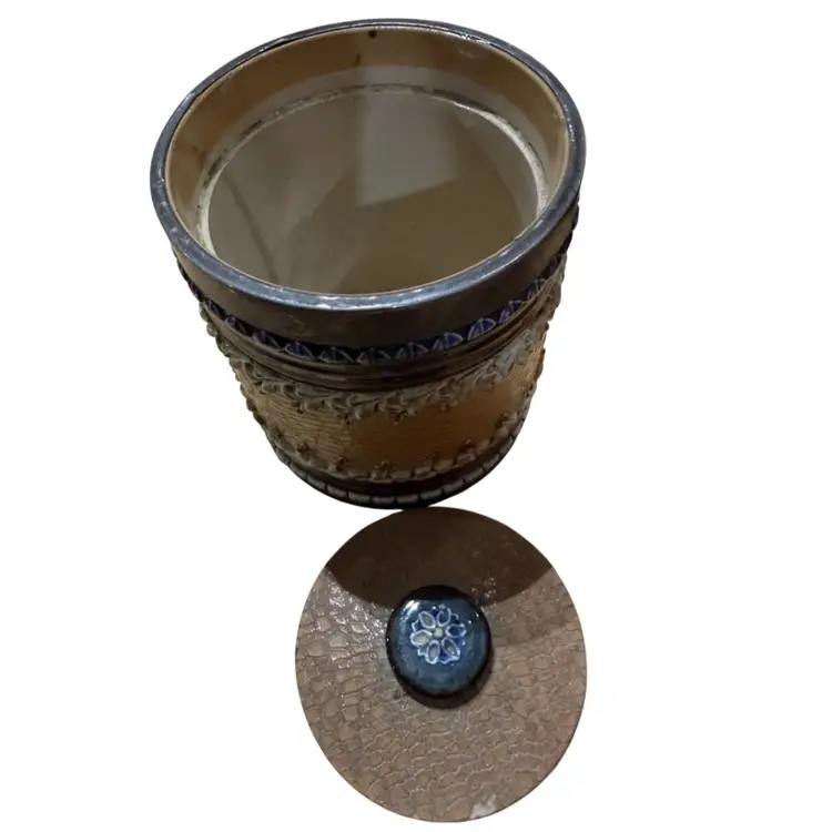 Doulton Lambeth & Slaters patent stoneware cylindrical tobacco jar and cover