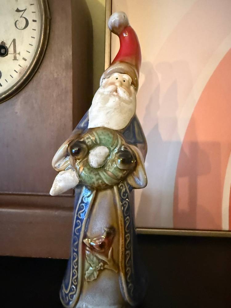 Vintage Hand-Painted Santa & Snowman Ceramic Figurines: Folk Art Christmas Decor