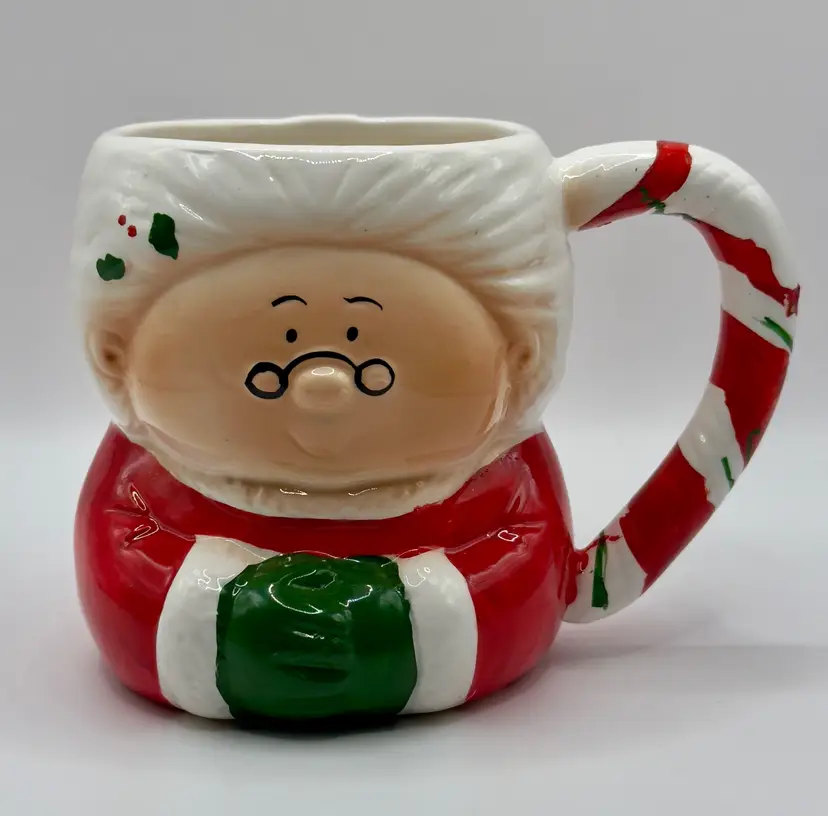 Vintage Mrs. Claus Christmas Coffee Mug, Hand-painted Festive Holiday Drinkware, Unbranded, Made In Taiwan