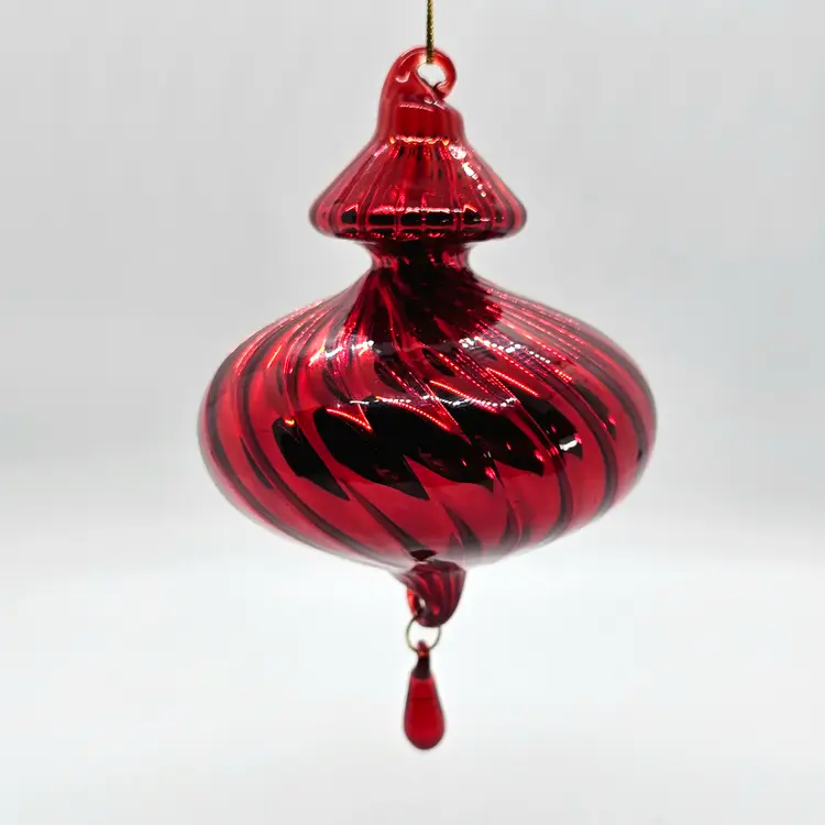 Handblown Glass Ruby Red Finial Holiday Ornament