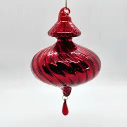 Handblown Glass Ruby Red Finial Holiday Ornament