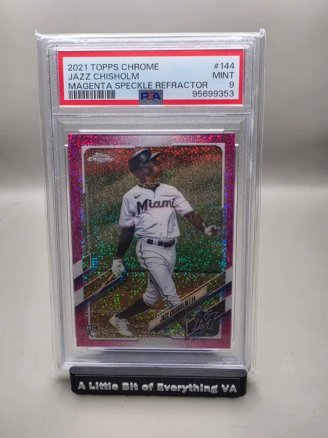 Jazz Chisholm 2021 TOPPS CHROME #144 MAGENTA SPECKLE REFRACTOR /350 PSA