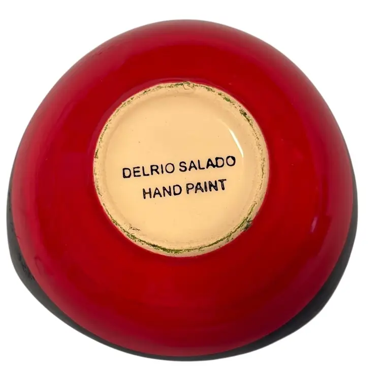 Hand painted Dish Green And Red Raised Paint 4 1/2” Each Three Side