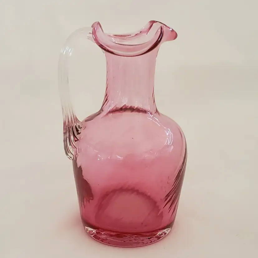 Art Glass Pitcher Cranberry Swirl Hand Blown Pilgrim Glass (attributed) 4 1/2"
