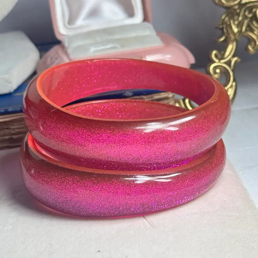 Two Pink Glitter Bangles