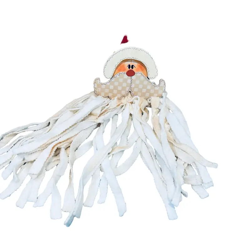 Vintage Happy Santa Christmas Wood Long Bearded Wall Hanging Hand Painted Holiday Decor Whimsical