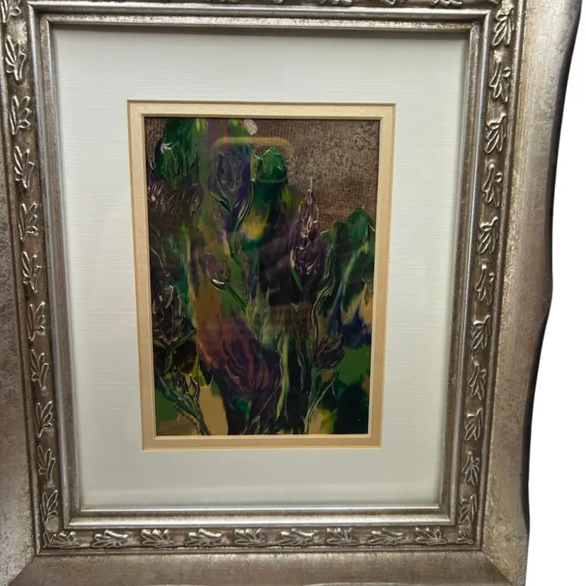 Purple Flowers By Felicia D Roth 2013 Framed Matted 13x11 Frame @5x7 Picture Signed