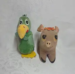 Vtg Dakin Dream Pets lot of 2 Plush 1 Pig & 1 Bird Made in Taiwan 1960s