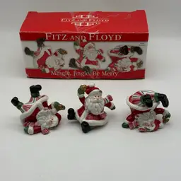Vintage Fitz And Floyd Be Merry Santa Tumblers, Mingle, Jingle, Be Merry In Box
