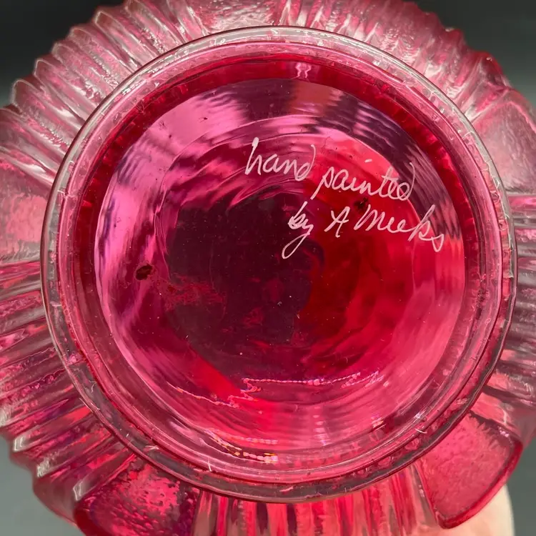 Signed Hand Painted Fenton Vase