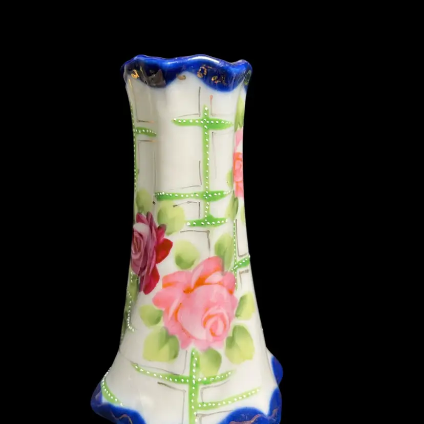Made in Japan Decorative Floral w/ Cobalt Blue & Gold Gilt Hat Pin Holder