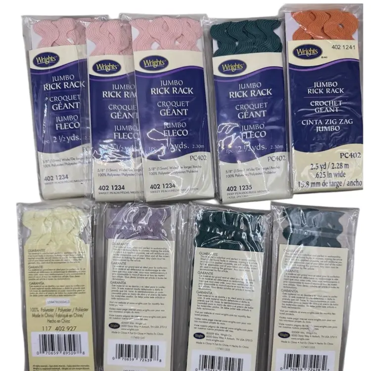 Wrights Rick Rack Lot. 2 Medium Size and 7 Jumbo Size Rick Rack NOS packages.