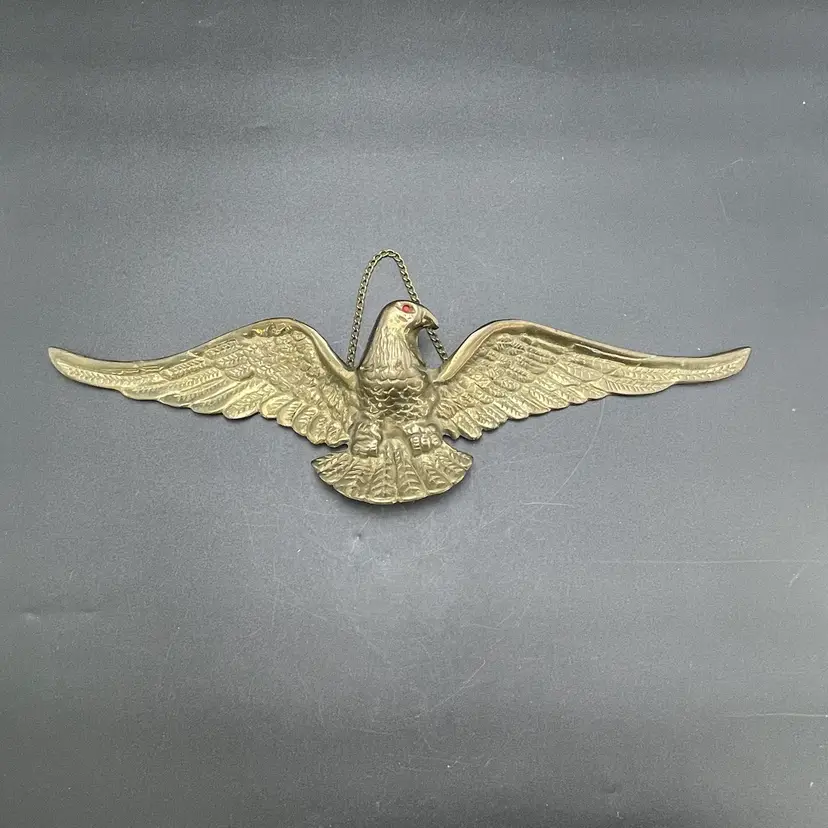 Solid Brass Eagle Bird Red Eye Metal Hanging Wall Vintage Patriotic Decor