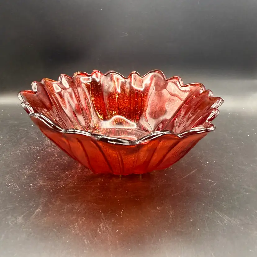 Vintage Indiana Glass Ruby Red Iidescent Sunflower Bowl