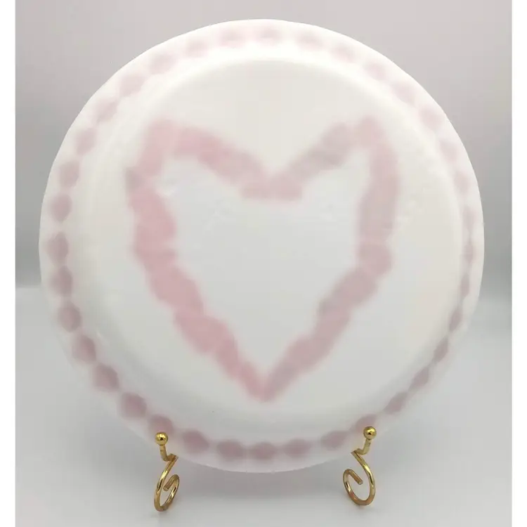 Fused Art Glass Raised Relief Red And White Heart Platter, Valentine's Day