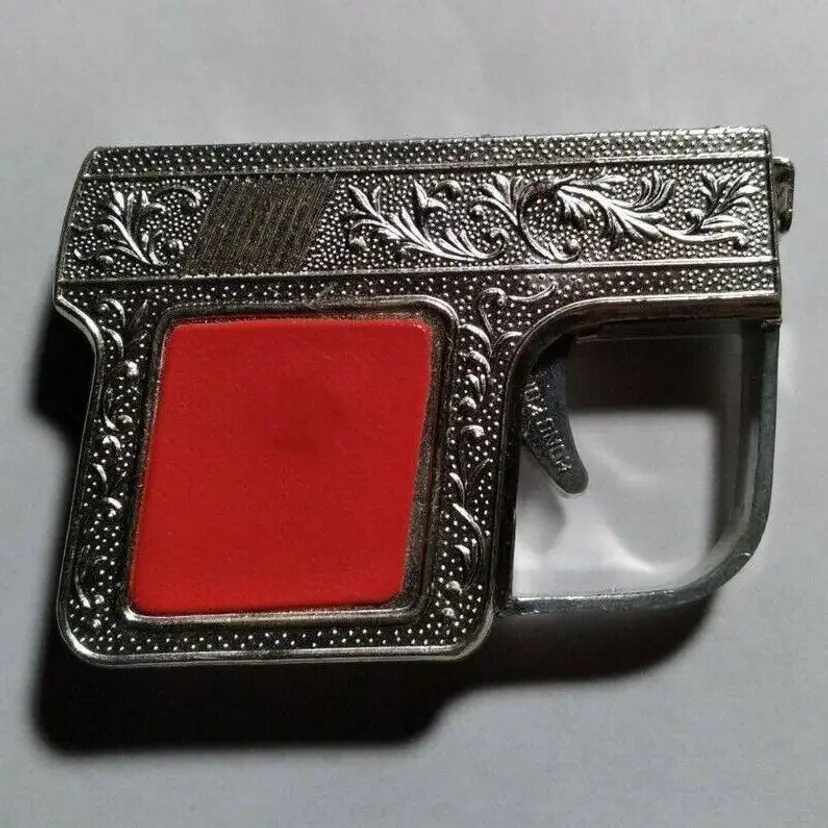 Vintage Tape Measure Plastic 'Pistol-Packin' RARE. Made in Hong Kong. Orig Box.