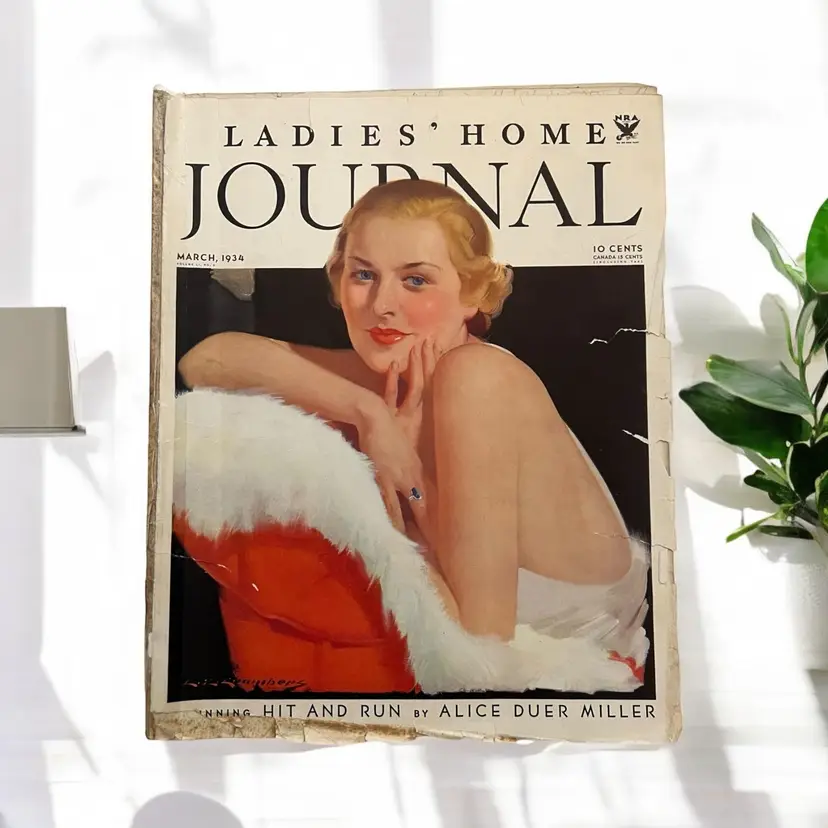 1934 The Ladies Home Journal March Issue, Art Deco- Charles Chambers Paining Cover. Vintage Ads and Graphics Magazine Periodical