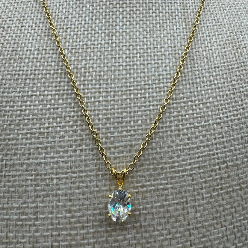 Vintage Avon Gold Tone Solitaire Crystal Pendant Necklace