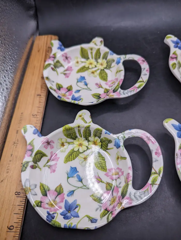 Vintage Set of 4 Melamine Tea Bag Holder Floral Design