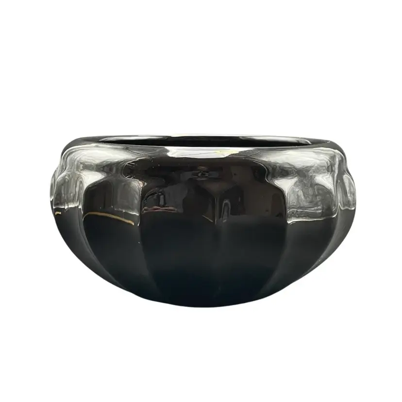 Haeger Pottery Black Scalloped Bowl Planter Vase Original Label MCM Vintage