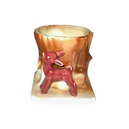 Vintage Deer Planter McCoy Fawn The 2nd Cutest One I Have Ever Seen Ceramic Burgundy Tree Trunk