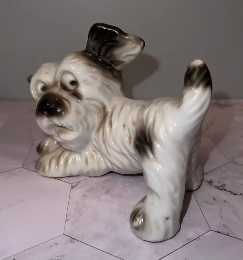 Vintage Silly Little Black And White Terrier Puppy 5” Japan