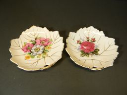 Trinket Ring Dish Floral Leaf Gold  (2) Set