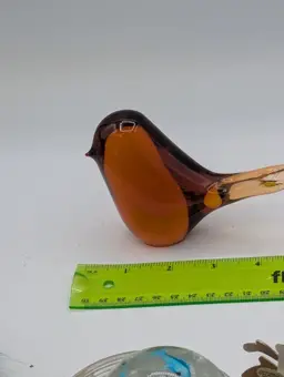 Wedgwood Amber Art Glass Bird Sculpture Signed Green & Black Glass 3¾" Tall