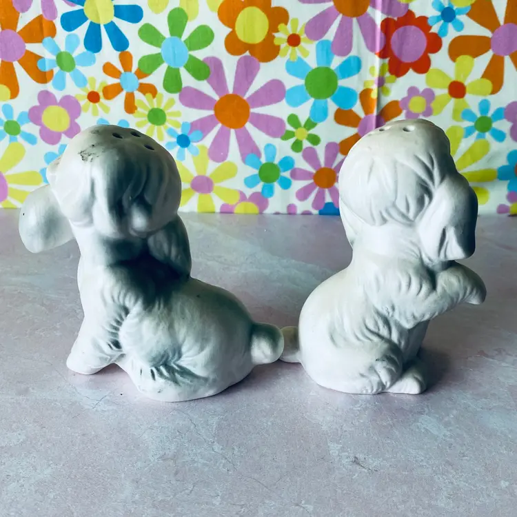 Vintage Josef Originals White and Gray Poodle Dog Salt & Pepper Shakers - Korea