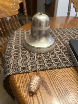 Vtg Christmas Hanging Metal Bell Pull Cord Music Box Plays Made In Japan