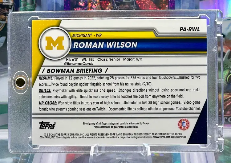 Roman Wilson 2023 Bowman U Chrome 1st AUTO Autograph Blue Sapphire SP Michigan Wolverines