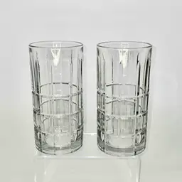 #103  Anchor Hocking Tumblers Manchester Tartan Pattern Smoke VTG 16oz
